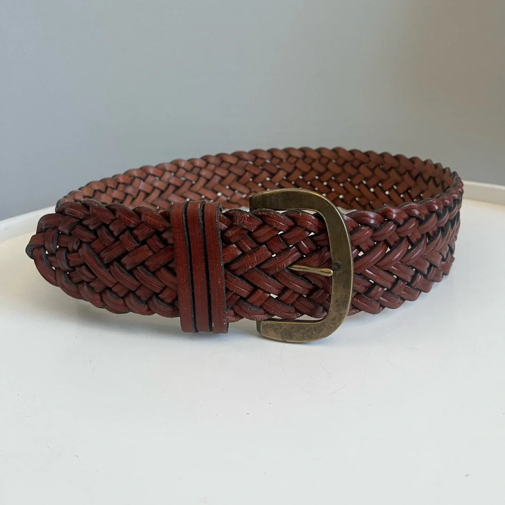 Vintage TALBOTS Women’s Braided Woven Brown Genuine Leather MEDIUM Belt